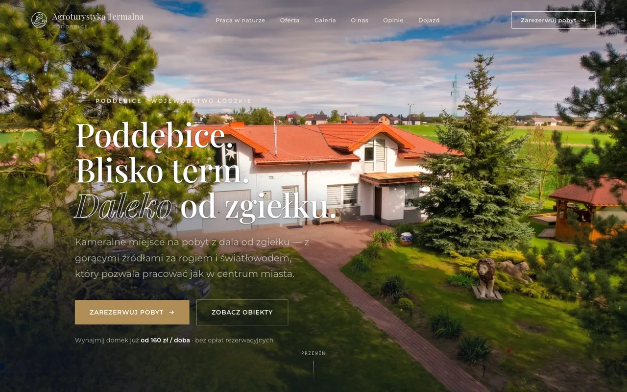 Strona główna agroturystyki termalnej w Poddębicach — noclegi blisko term