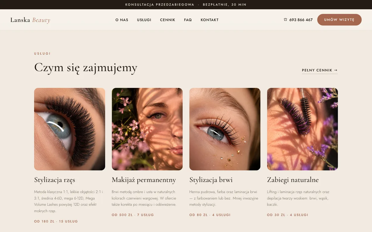 Usługi Lanska Beauty — stylizacja rzęs, brwi, makijaż permanentny i zabiegi naturalne